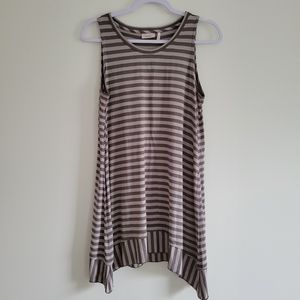 LOGO by Lori Goldstein Layers Fray Cream Striped Print Sleeveles‎ Top S